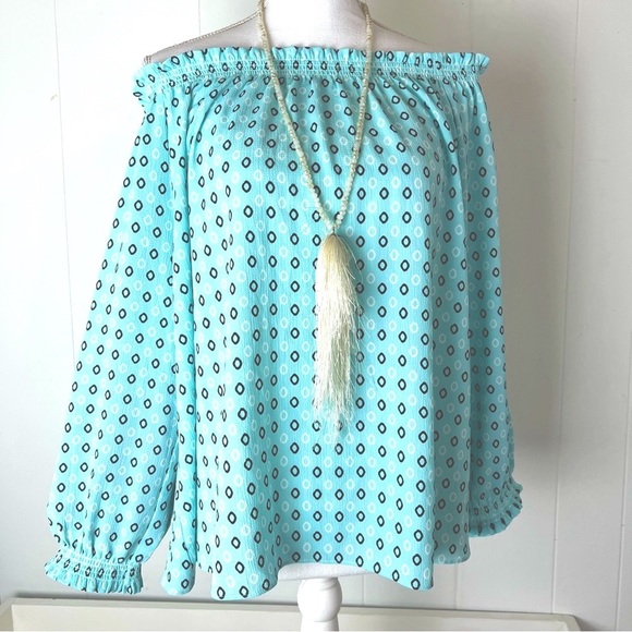 Banana Republic Geometric Off The Shoulder Blouse Sz L - Picture 1 of 14